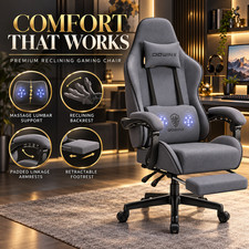 DOWINX Grey Fabric Gaming Chair Massage Recliner Footrest Ergonomic Office UK