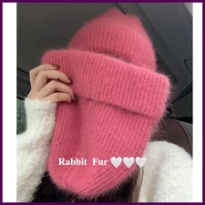 Angora Rabbit Fur Knitted Hat Women Soft Warm Fluffy Winter Hat Korea Ins.