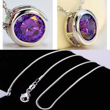 925 Sterling Silver Hypoallergenic Round Crystal Pendant 16" 38" Necklace K1135