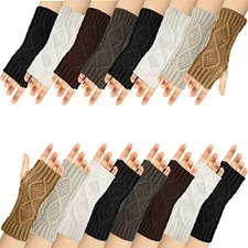 8 Pairs Women Winter Knit Fingerless Gloves Crochet Thumbhole Arm Warmer 