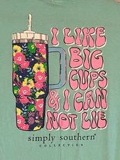 Simply Southern Women XL Mint Green Cotton Short Sleeve Shirt-I Like Big Cups