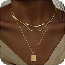 Layered Cross Pendant Necklace for Women, Trendy Non Tarnish 14K Gold Plated/Sil