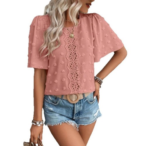 Simple Design Lace Round Neck Breathable Blouse Easy To Match Loose Fit - Picture 2 of 72
