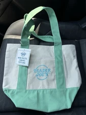 Trader Joe's Mini Pastel Canvas Tote Bag Limited  Teal” New