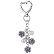 Heart Pearl Flower Keychain Elegant Gold Purse Charms Silver/Purple