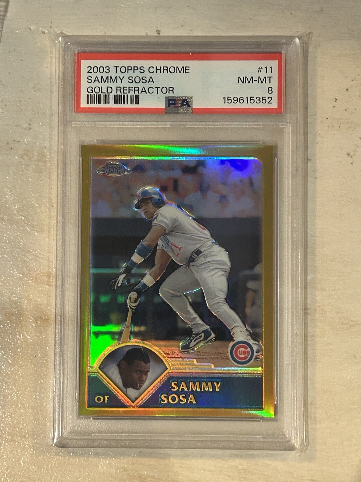 2003 Topps Chrome Gold Refractor /449 Sammy Sosa #11 PSA 8 Sh