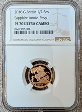 2018 Royal Mint UK Gold Proof Half 1/2 Sovereign Sapphire Anniversary NGC PF70