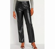 Old Navy High-Rise OG Loose Faux Leather Straight Leg Pants Black Pockets 22