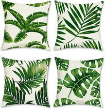 Tropical Leaves Throw Pillow Covers 18 x 18 Inch Set of 4 Green Palm Leaf