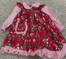 Vintage Rare Editions 6 Girls Dress Red Floral Poinsettia Christmas Long Sleeve