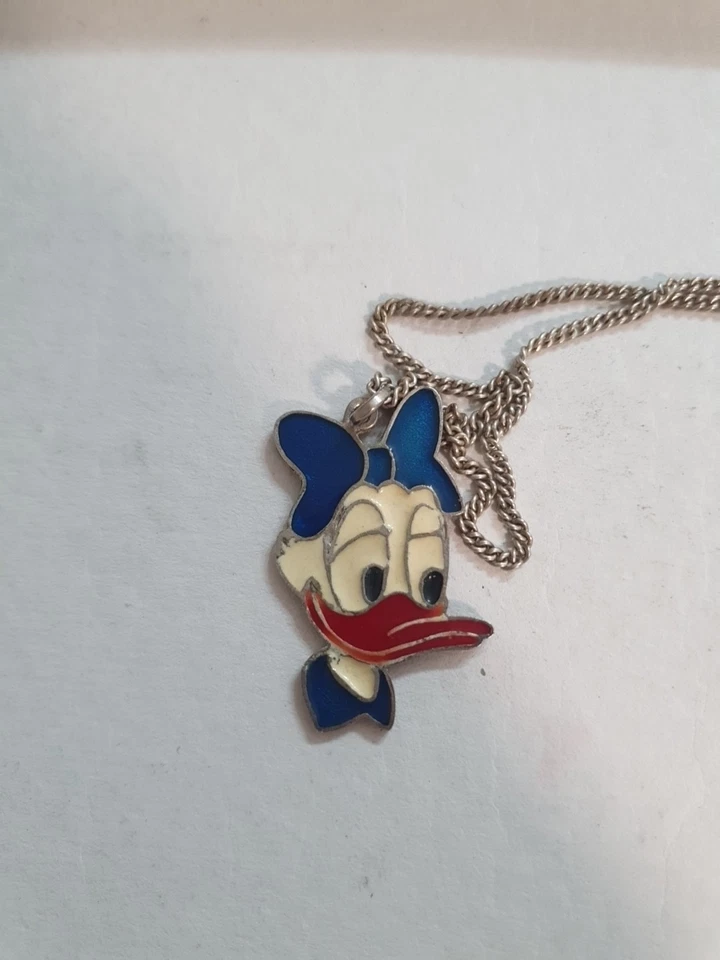 Collana Con Ciondolo Paperina Walt Disney Argento 800 Vintage - Immagine 2 di 4
