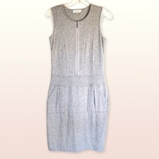 Calvin Klein Heather Gray Sleeveless Jersey Knit Dress Zip Front Side Pockets S