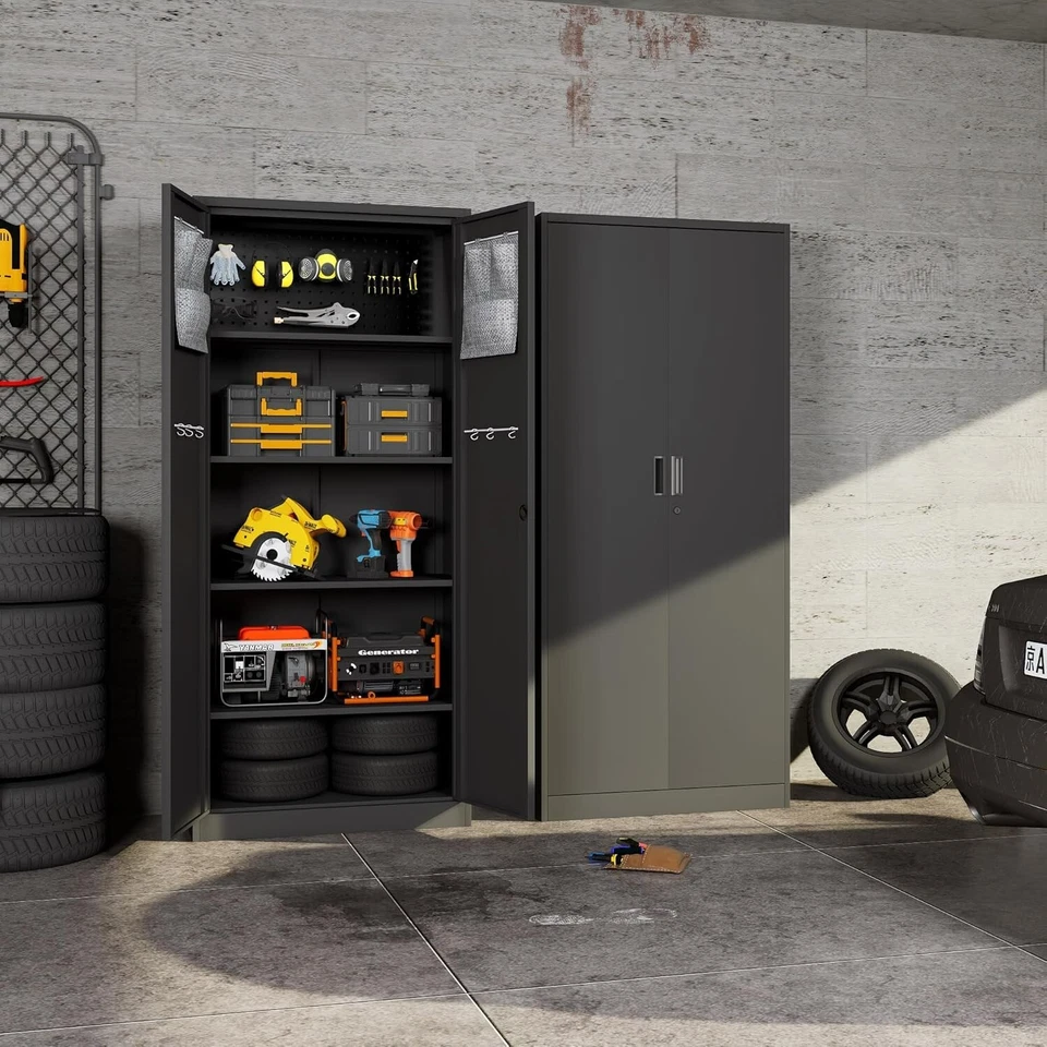Armario de almacenamiento de garaje de metal Elegro con puertas de cierre, gabinete de herramientas de metal Foto 4 de 4