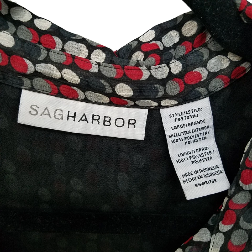 Blusa Sag Harbor para mujer talla L negra roja a lunares manga corta con botones Foto 2 de 4
