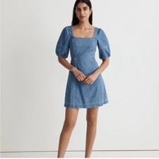 Madewell Maisie Mini Dress NL440 blue denim Sz 4 puff sleeve