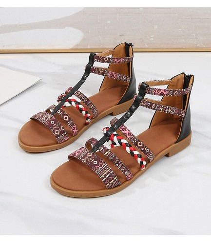 Boho Ethno-Stil Römer Damen offene Zehenpartie Reißverschluss Sandale flache Schuhe Sommer Größe - Bild 17 von 27