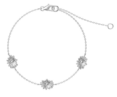 14k White Gold Plated Flower Charm Bracelet For Women Girls 7 + 2 Inch Extender