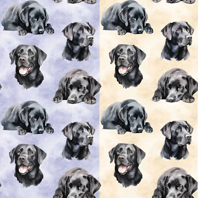 FOREVER CRAFTING UK Black Labrador Dogs Fabric 2 fun Colours! Metres/Fat/Long/Quarters - 100% Cotton