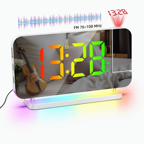 Sveglia Doppia Proiezione Digitale LED 7,4" Snooze Radio FM Timer Monitor USB - Foto 31 di 31