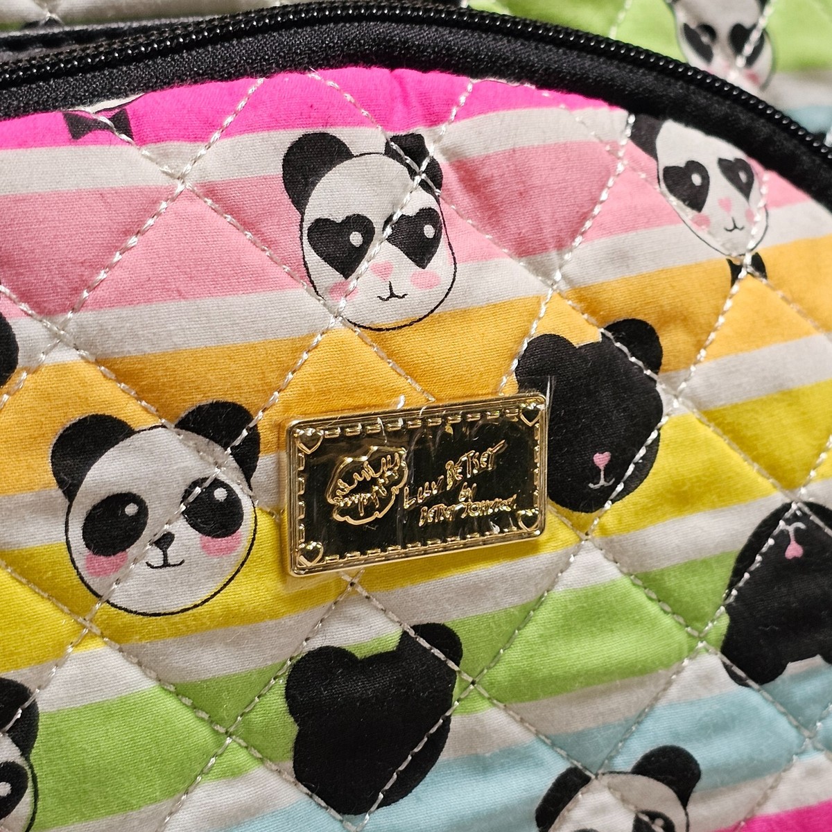 Luv Betsey Johnson Panda Rainbow EDM Quilted Backpack School 