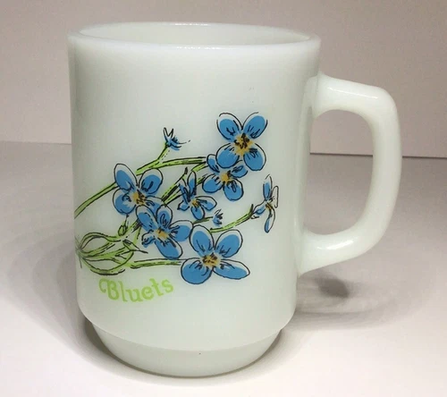 Anchor Hocking Bluets Flowers Mug Cup 10 Oz Milk Glass Vtg