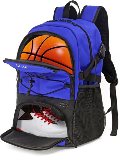 WOLT Basketball Backpack Large Sports Bag with Separate Ball HolderShoes(Blue)