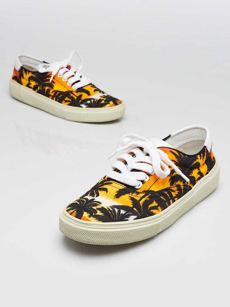 SAINT LAURENT パームツリー柄スニーカー 37 Yves Saint Laurent Orange Canvas Palm Tree Sneakers Size 6.5