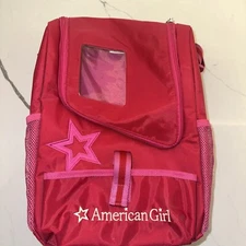 American Girl Doll 15" Backpack Carrier Bag Case Red & Pink With Window