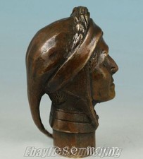 Rare Antique Old Bronze Hand Carved poet statues Cane Walking Stick Head