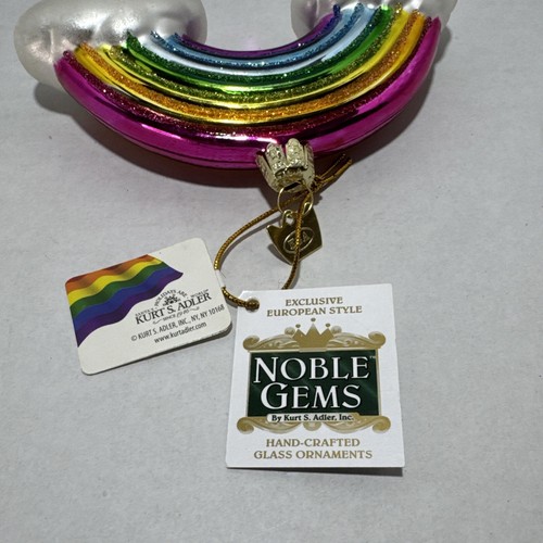 5" Kurt Adler Noble Gems Pride Rainbow and Clouds Glass Christmas Ornament NEW - Picture 4 of 4