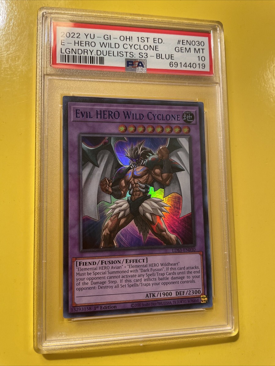 YuGiOh EVIL HERO WILD CYCLONE #LDS3-EN030🔥PSA 10 GEM🔥1st ED-2022