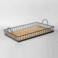 Rectangular Metal & Wood Tray - Stylish and Functional
