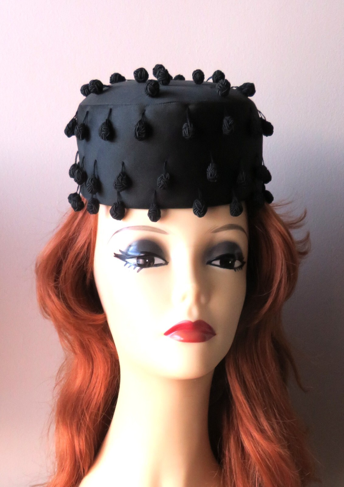Stunning 1960's Women's Hat Black Pillbox Fascinator … Gem