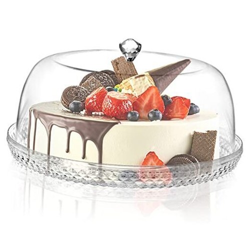 Acrylic Cake Plate with Dome, 13 Inch Cake Stand with Cover, Diamond Pattern