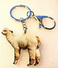Alpaca Beige Standing Realistic Looking Flat Acrylic Key Ring Keychain Jewelry
