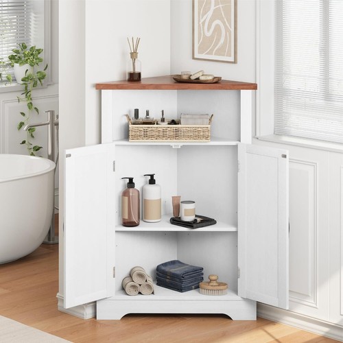 Bathroom Corner Storage Cabinet, Farmhouse Floor Corner Cabinet , Kitchen - Picture 3 of 33