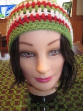 CROCHETED HAT - BEANIE SKULL MULTICOLOR SWIRL DESIGN ADULT - HOLIDAY HANDMADE