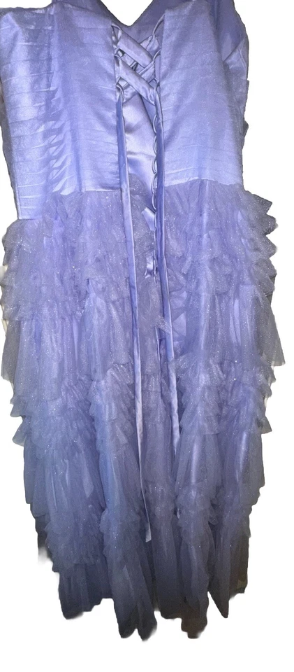 Purple prom dress, sparkly, puffy bottom, spaghetti strap, tie back, plus size - Image 2 of 3