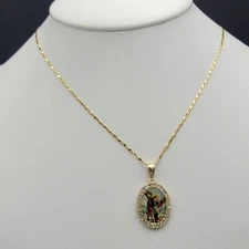 Archangel Arcangel Miguel. 14K Gold Plated Necklace Pendant n Chain Oro Laminado