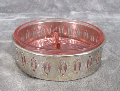 Depression Glass H. Lerner Divided Candy Dish Round Pink Footed 5" Diameter