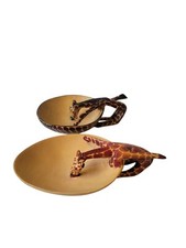 Vintage African Folk Art Handcrafted Wooden "Drinking Giraffe" Decorative Bowls