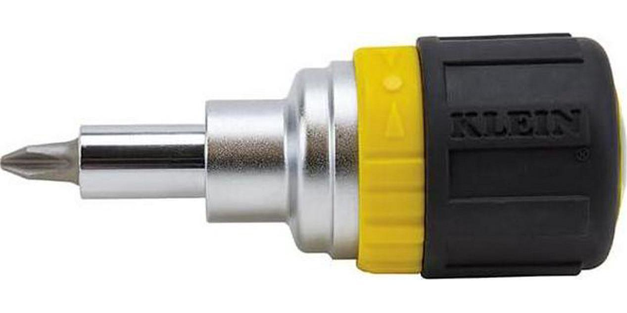 Klein Tools 32593 Multi-bit Ratcheting Screwdriver, 6-in-1 Stubby Tool With And