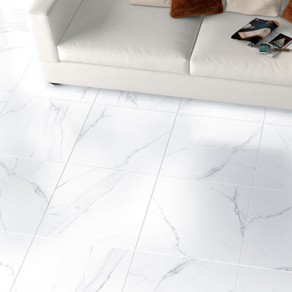5 m² Square Floor Planks Tiles Self Adhesive White Marble Effect Vinyl