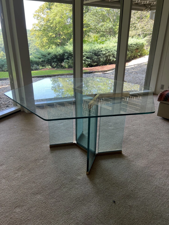 MESA DE COMEDOR MODERNA DE MEDIADOS DE SIGLO LEON / IRVIN ROSEN para Pace escultural VIDRIO CORTADO Foto 2 de 4