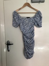 Nastygal 8 Blue Floral Ruched Off The Shoulder  Mini Dress