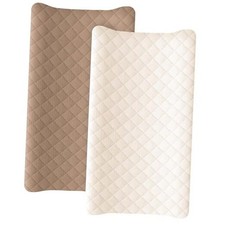 Waterproof Muslin Changing Pad Cover 2 Pack, Quilted Cotton Brown, Cream