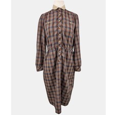 Vintage Lanz Originals Plaid Shirt Dress Corduroy Collar M