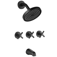 3 Handle Tub Shower Faucet, Matte Black Three Handles Shower Faucet Set with ...