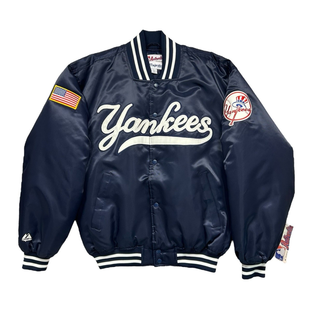 VTG 00s MLB NEW YORK YANKEES MAJESTIC AUTHENTIC SATIN BOMBER