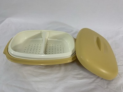 Vintage TUPPERWARE #1273 Microwave Vegetable Steamer / Serving Bowl HARVEST GOLD